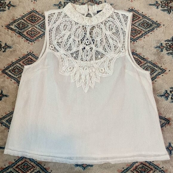 Stunning Topshop Crocheted Lace & Mesh Sleeveless Blouse - Size 4 - Picture 1 of 16
